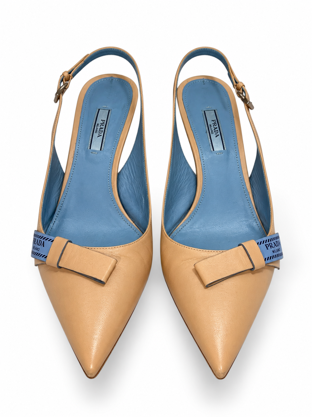 Zapatos slingback Prada de piel beige con lazo – Talla 40½