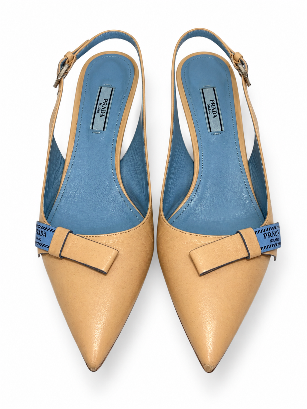 Zapatos slingback Prada de piel beige con lazo – Talla 40½