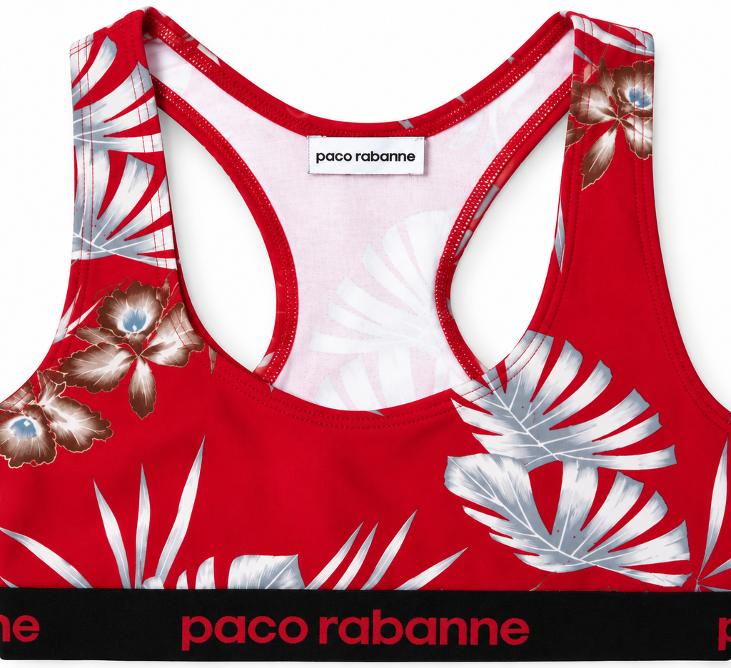 Top cropped floral Paco Rabanne rojo talla M