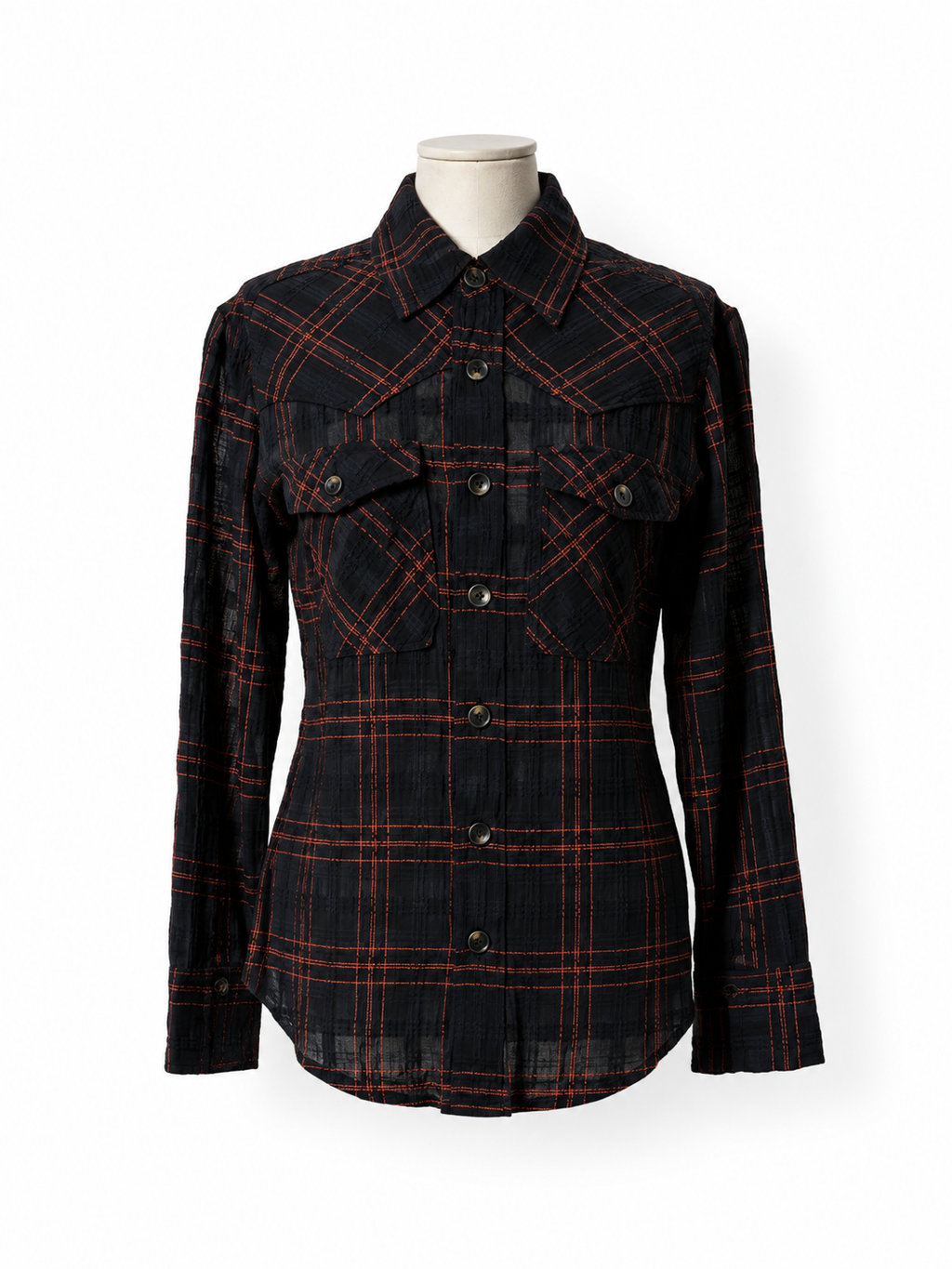 Camisa de cuadros Antik Batik negra talla S/38 con etiqueta
