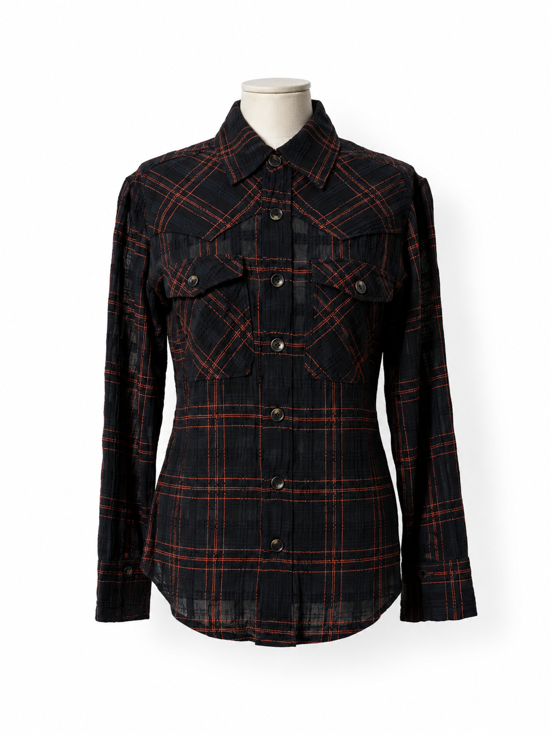 Camisa de cuadros Antik Batik negra talla S/38 con etiqueta