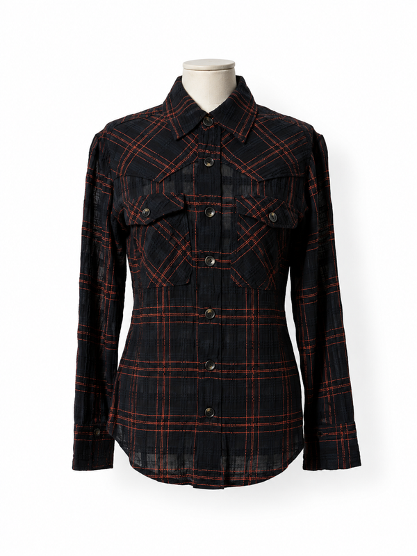 Camisa de cuadros Antik Batik negra talla S/38 con etiqueta