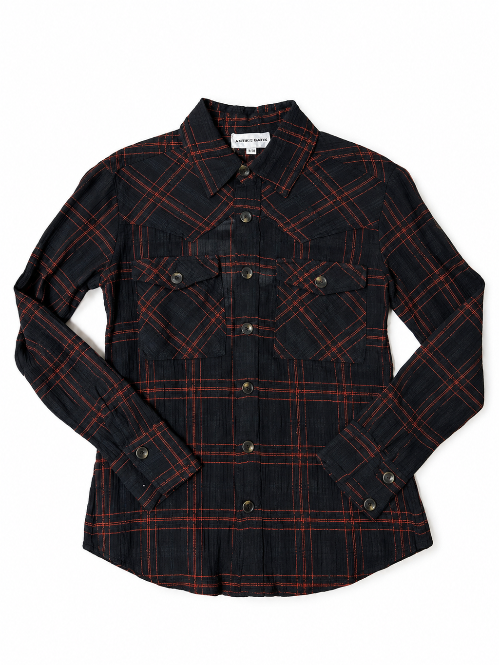 Camisa de cuadros Antik Batik negra talla S/38 con etiqueta