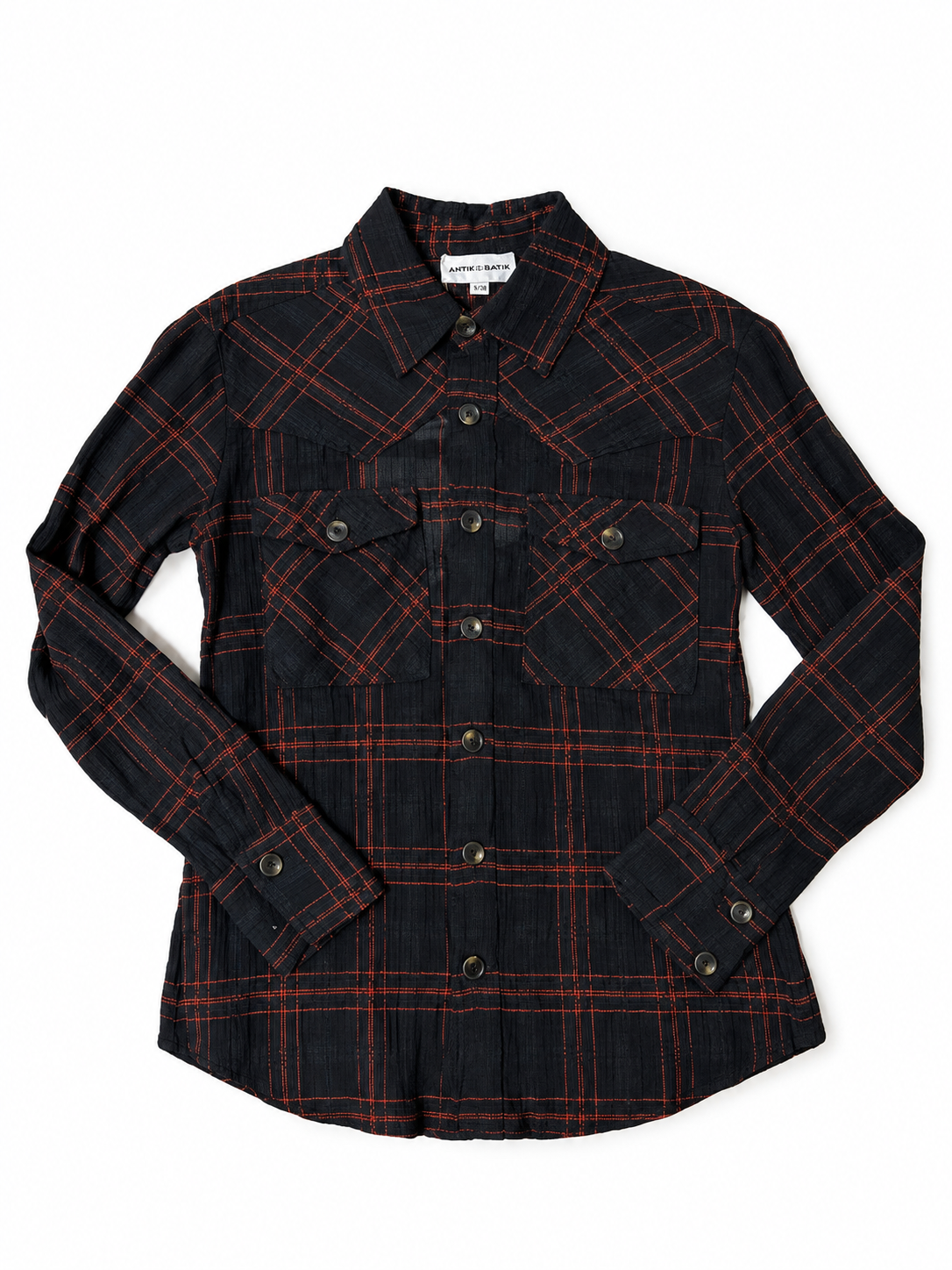Camisa de cuadros Antik Batik negra talla S/38 con etiqueta