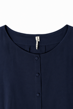 Vestido túnica IRO azul marino de seda con detalles calados – Talla 0