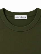 Camiseta Paco Rabanne verde caqui de manga larga con logo en el puño – Talla S