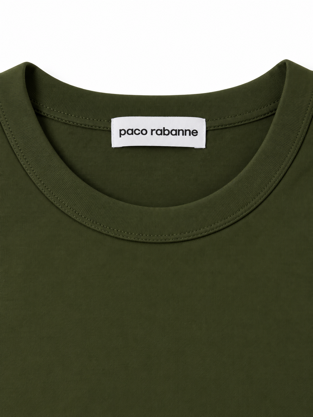Camiseta Paco Rabanne verde caqui de manga larga con logo en el puño – Talla S
