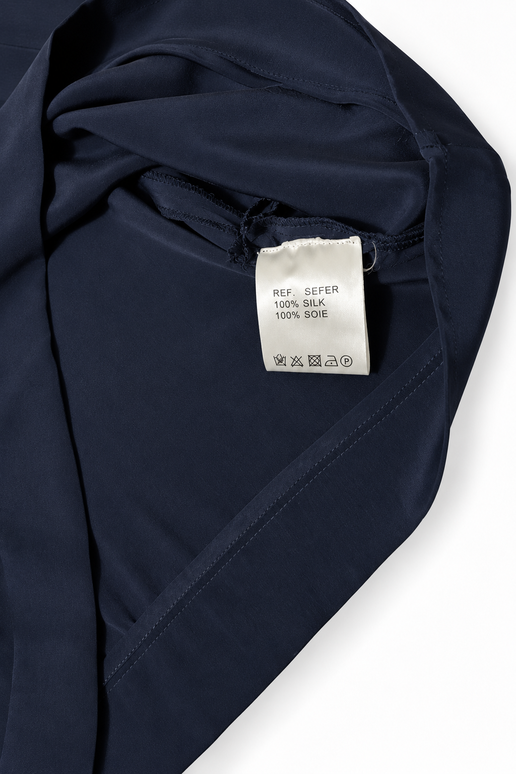 Vestido túnica IRO azul marino de seda con detalles calados – Talla 0