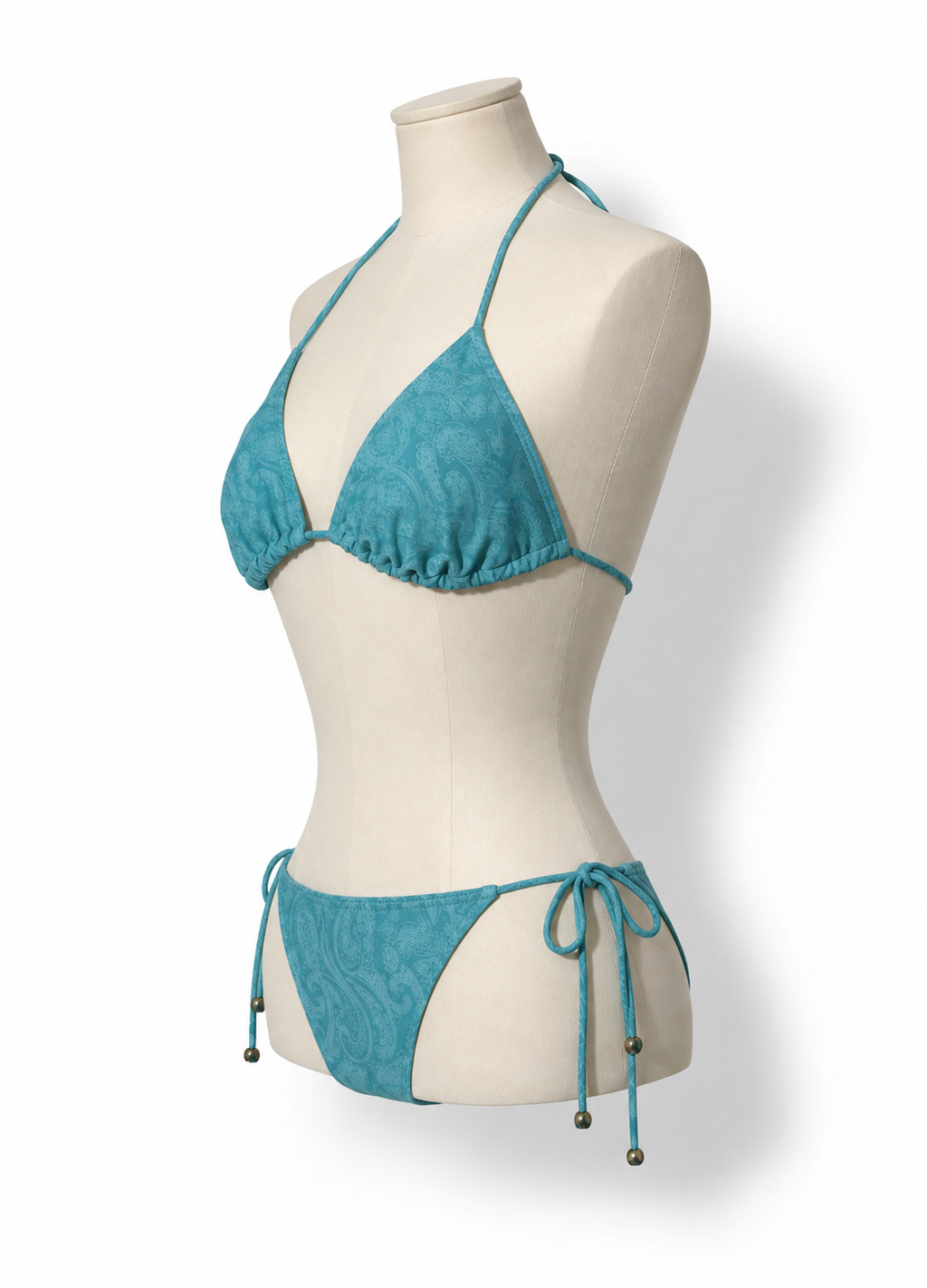 Bikini Etro Paisley turquesa con lazos – Talla 40