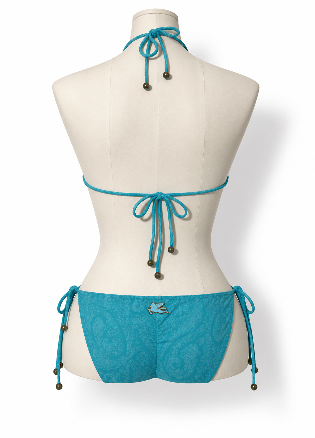 Bikini Etro Paisley turquesa con lazos – Talla 40