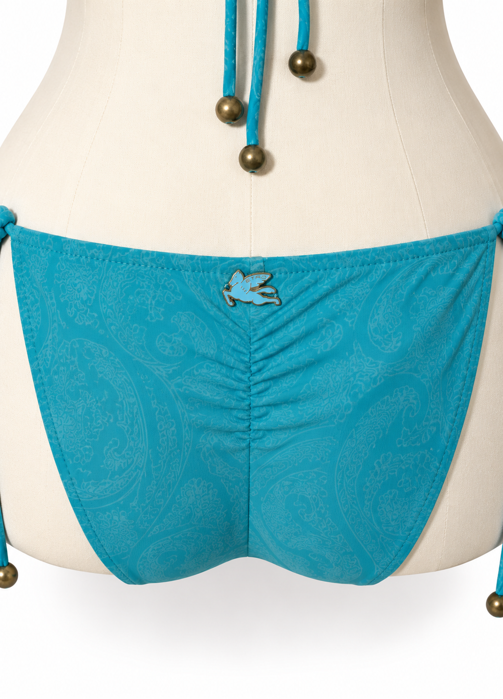 Bikini Etro Paisley turquesa con lazos – Talla 40