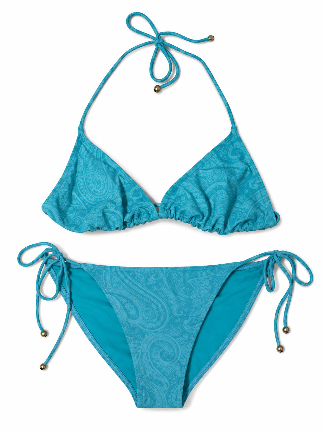 Bikini Etro Paisley turquesa con lazos – Talla 40