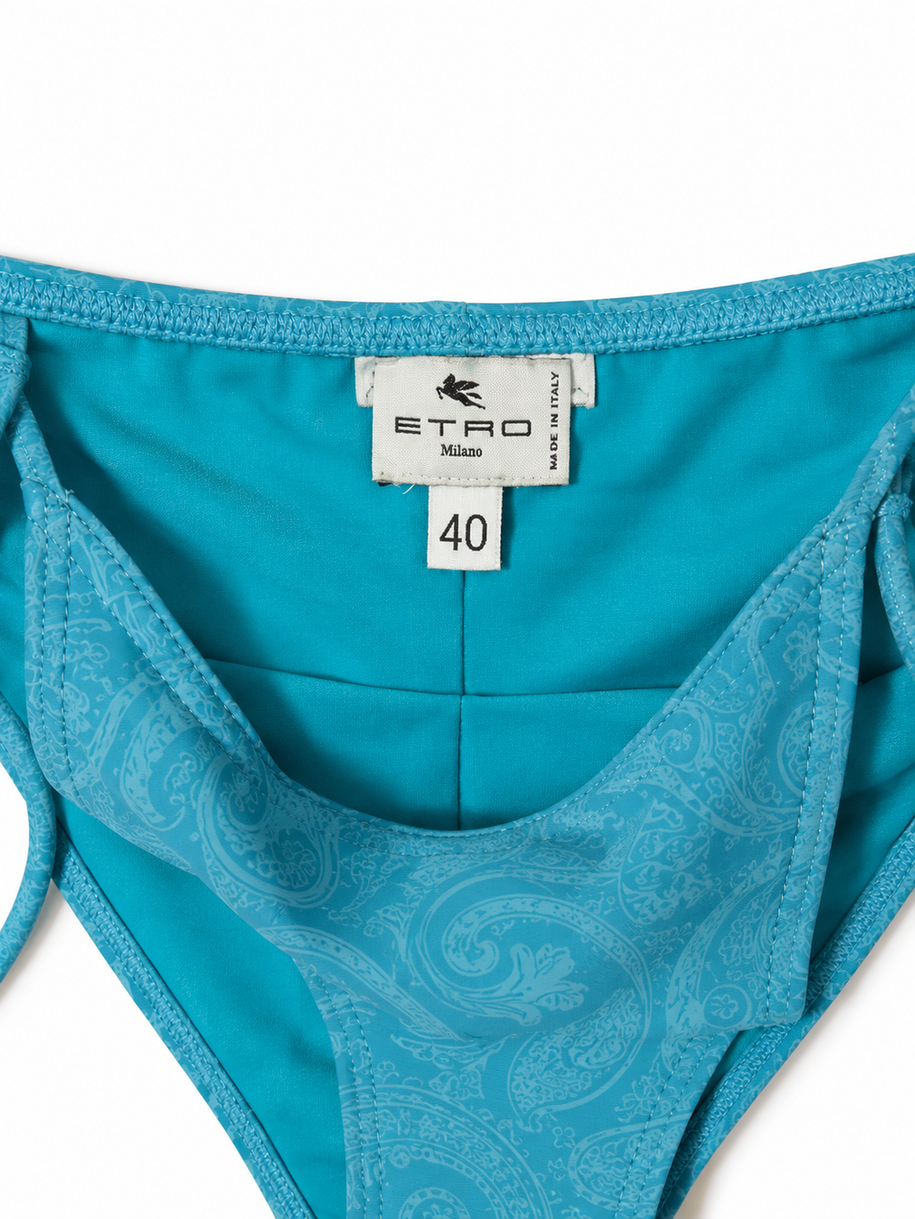 Bikini Etro Paisley turquesa con lazos – Talla 40