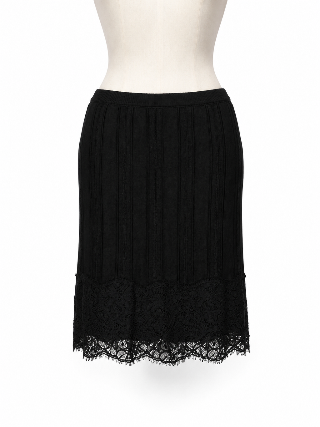 Falda Roberto Cavalli negra de punto con encaje floral – Talla 38