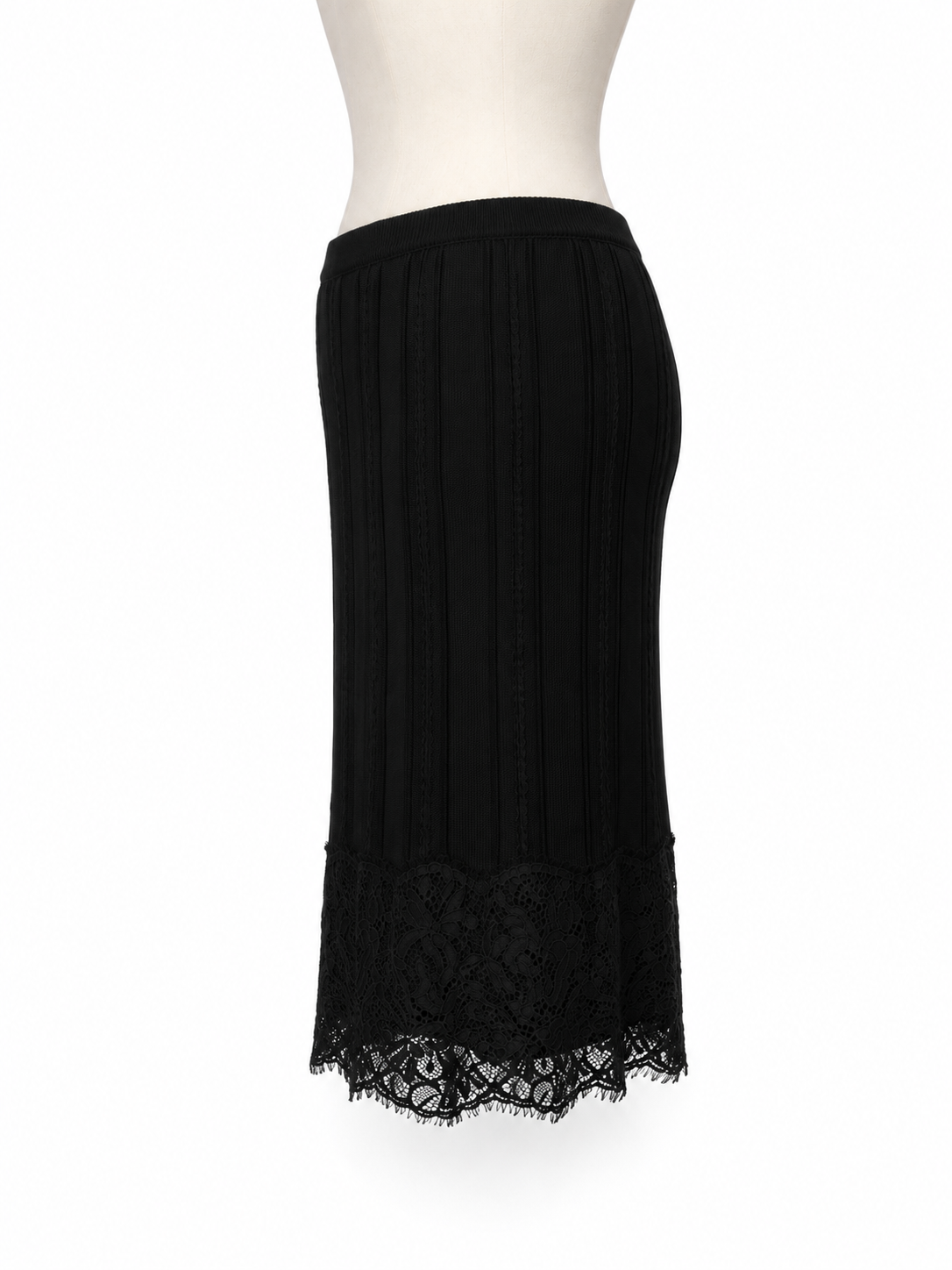 Falda Roberto Cavalli negra de punto con encaje floral – Talla 38
