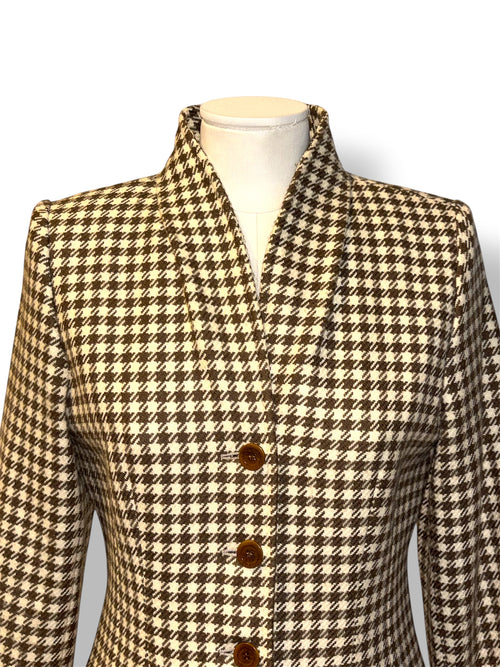 Blazer Vintage Gucci de Pata de Gallo – Chaqueta Marrón y Beige de Lujo