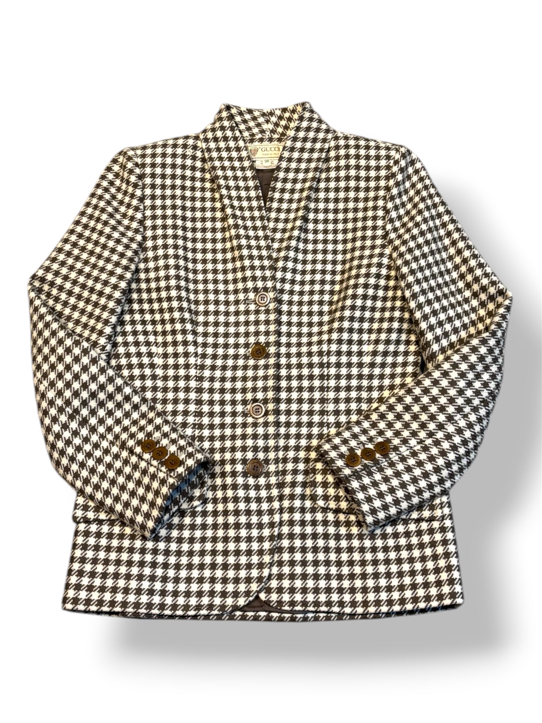 Blazer Vintage Gucci de Pata de Gallo – Chaqueta Marrón y Beige de Lujo