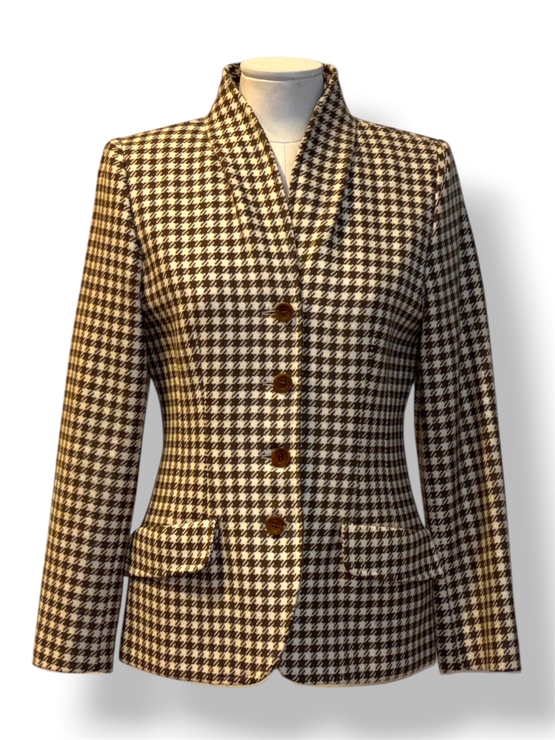 Blazer Vintage Gucci de Pata de Gallo – Chaqueta Marrón y Beige de Lujo
