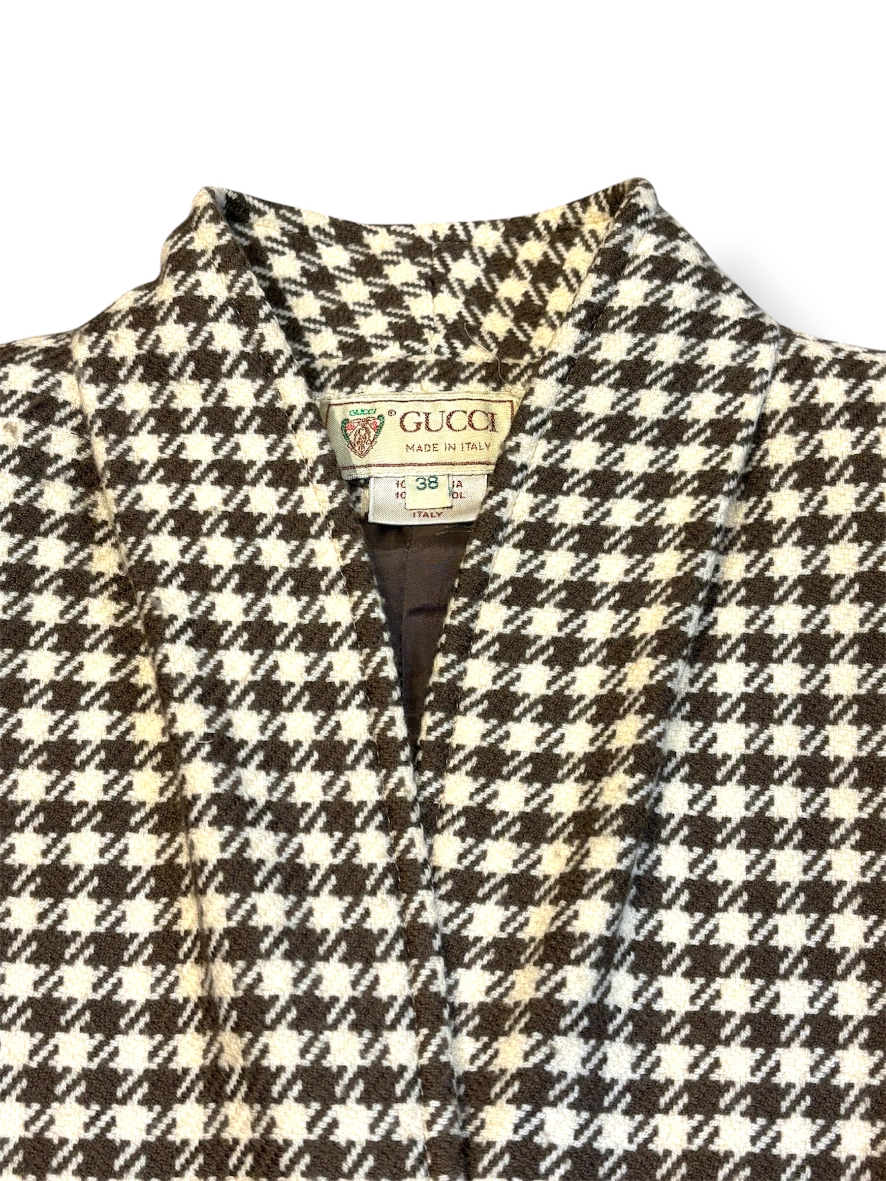 Blazer Vintage Gucci de Pata de Gallo – Chaqueta Marrón y Beige de Lujo