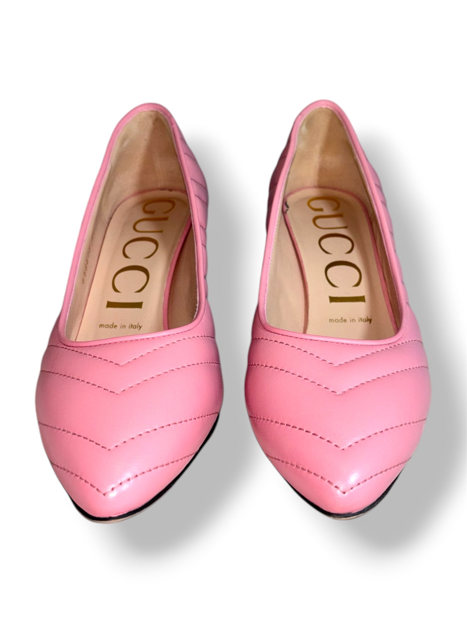 Zapatos de Tacón Gucci Marmont Charlotte en Piel Matelassé Rosa "Wild Rose"
