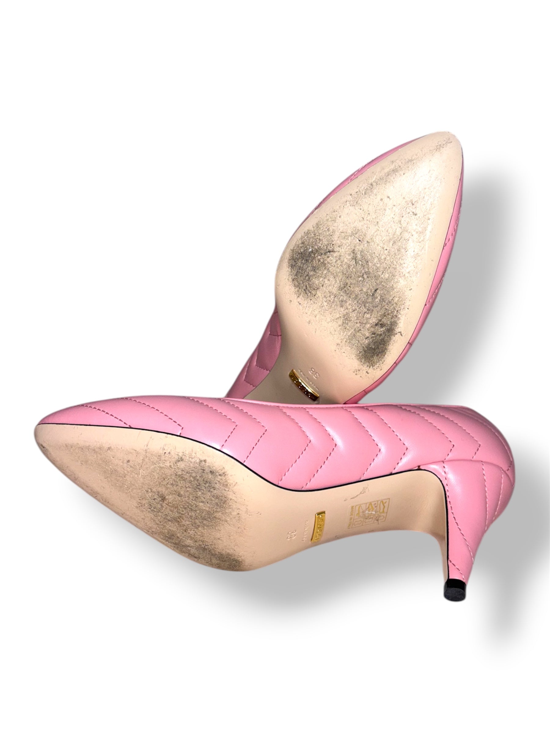 Zapatos de Tacón Gucci Marmont Charlotte en Piel Matelassé Rosa "Wild Rose"