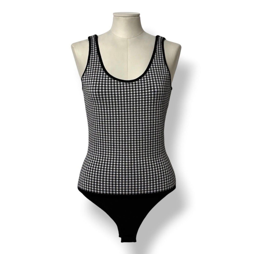 Body de Punto de Lujo Balmain con Estampado de Cuadros en Blanco y Negro