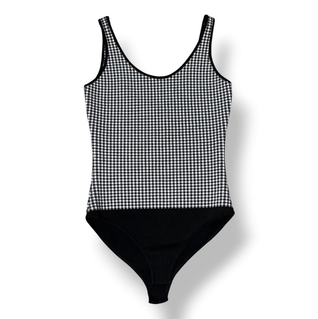 Body de Punto de Lujo Balmain con Estampado de Cuadros en Blanco y Negro