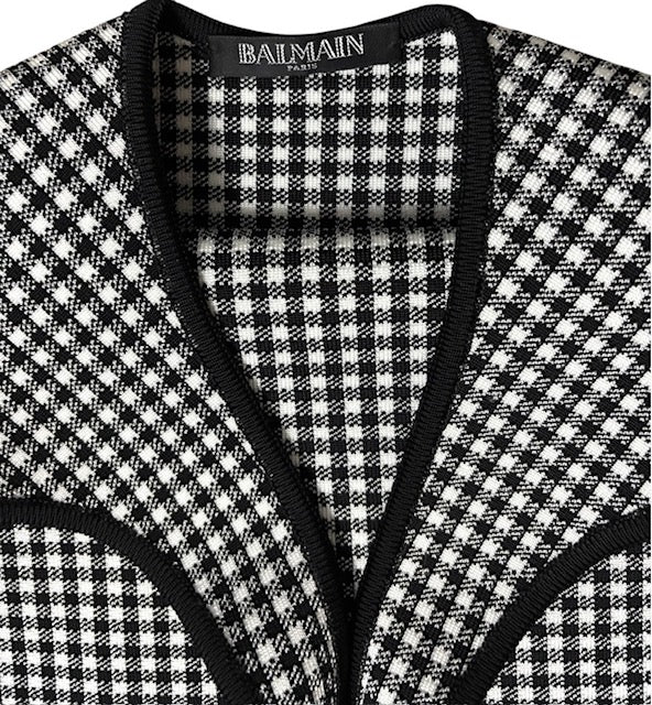 Body de Punto de Lujo Balmain con Estampado de Cuadros en Blanco y Negro