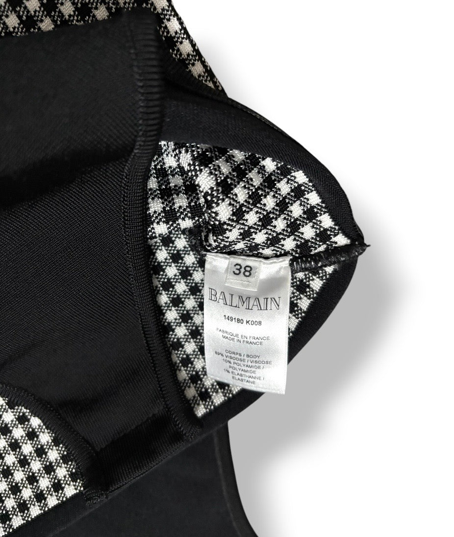 Body de Punto de Lujo Balmain con Estampado de Cuadros en Blanco y Negro