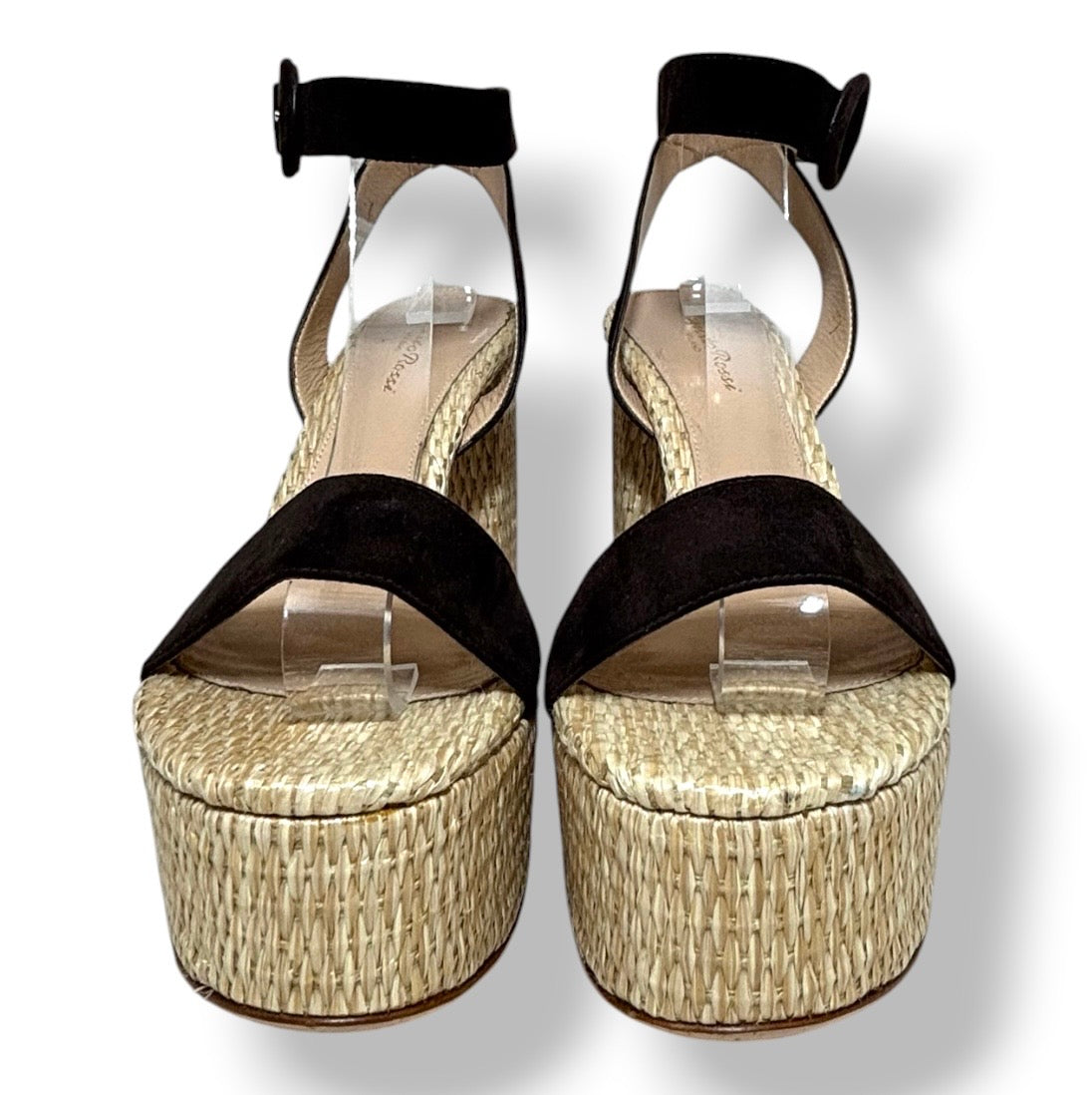 Sandalias de Tacón Gianvito Rossi de Piel y Plataforma de Yute – Marrón