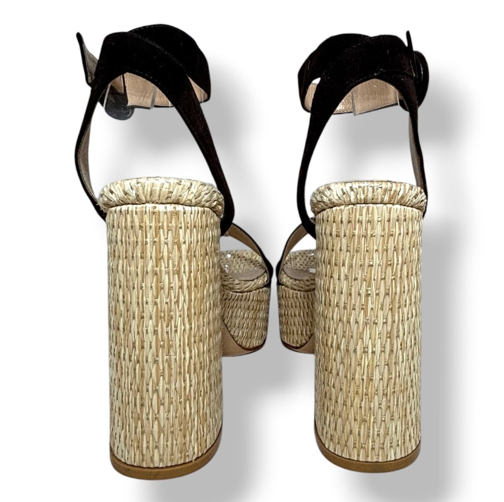 Sandalias de Tacón Gianvito Rossi de Piel y Plataforma de Yute – Marrón