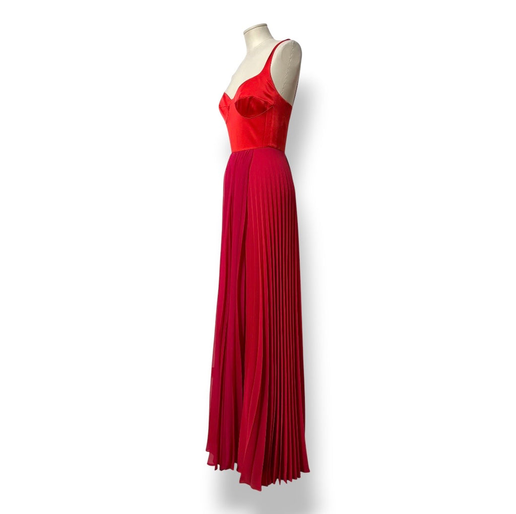 Vestido Largo Plisado Silvia Tcherassi con Corsé – Rojo y Fucsia
