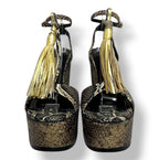 Sandalias de Cuña Roberto Cavalli en Piel de Serpiente y Borlas Doradas de Lujo