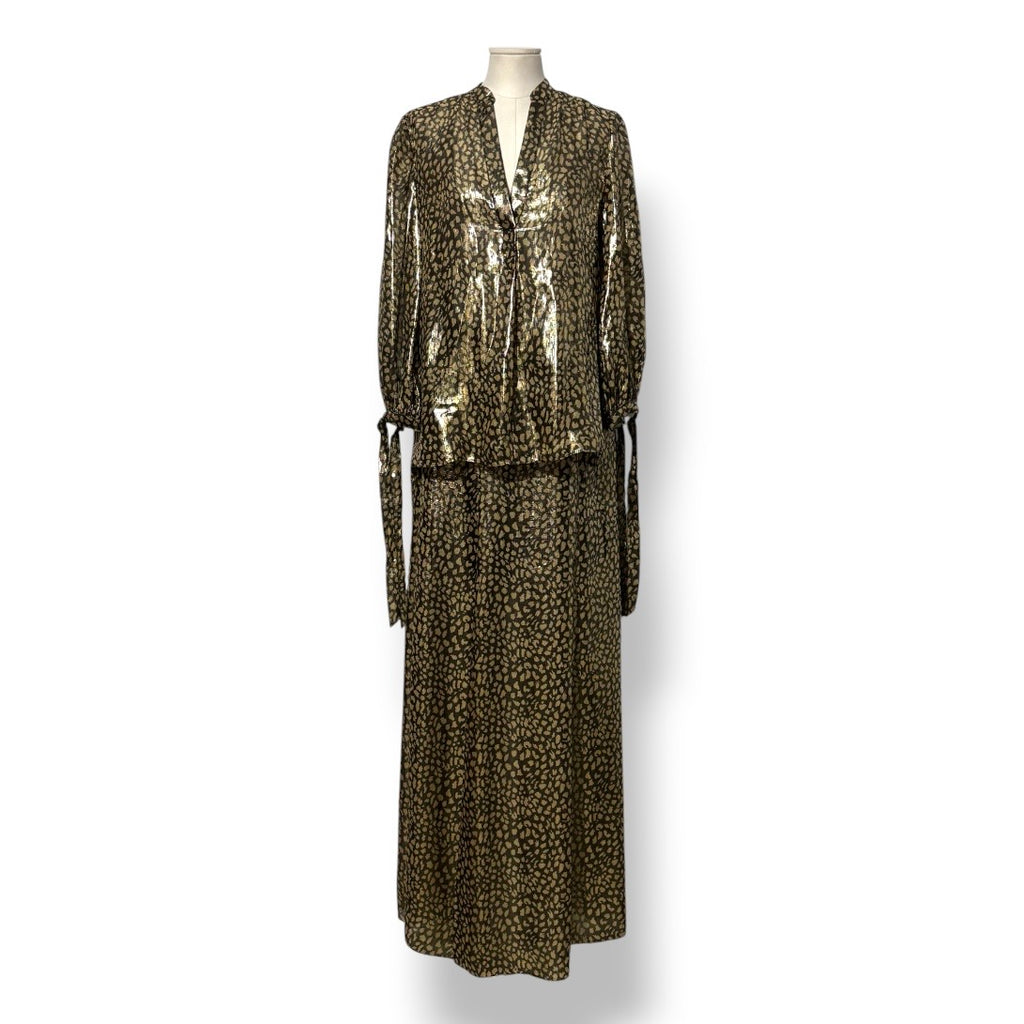 Conjunto de Blusa y Falda Maxi de Lujo Alice + Olivia con Estampado de Leopardo Metalizado Dorado