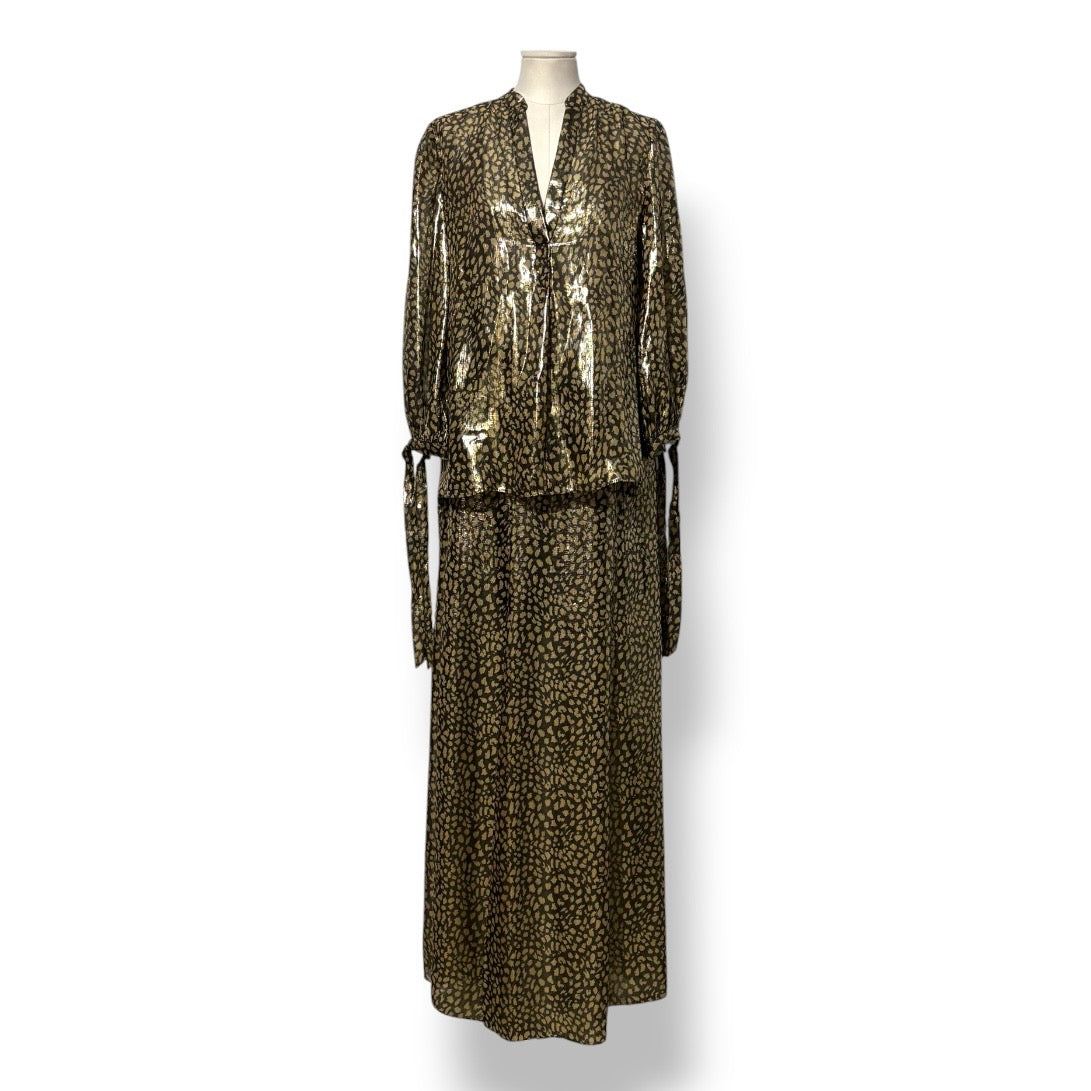 Conjunto de Blusa y Falda Maxi de Lujo Alice + Olivia con Estampado de Leopardo Metalizado Dorado