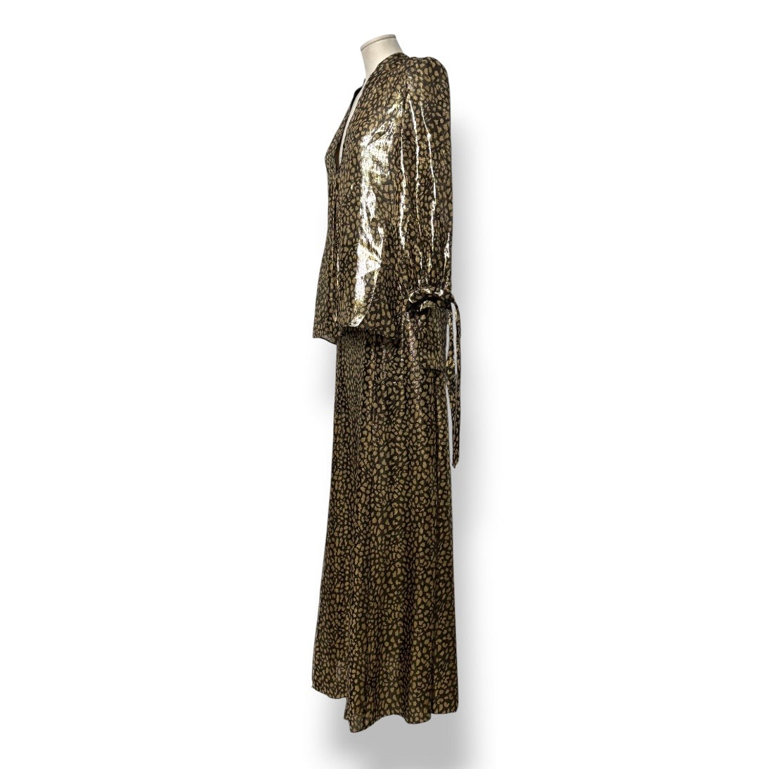 Conjunto de Blusa y Falda Maxi de Lujo Alice + Olivia con Estampado de Leopardo Metalizado Dorado