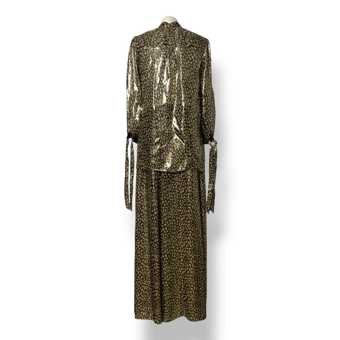 Conjunto de Blusa y Falda Maxi de Lujo Alice + Olivia con Estampado de Leopardo Metalizado Dorado