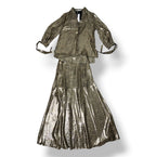Conjunto de Blusa y Falda Maxi de Lujo Alice + Olivia con Estampado de Leopardo Metalizado Dorado