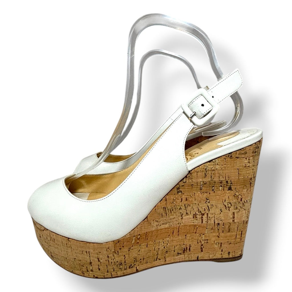 Sandalias de Cuña Christian Louboutin Monico 100 de Cuero Blanco y Corcho