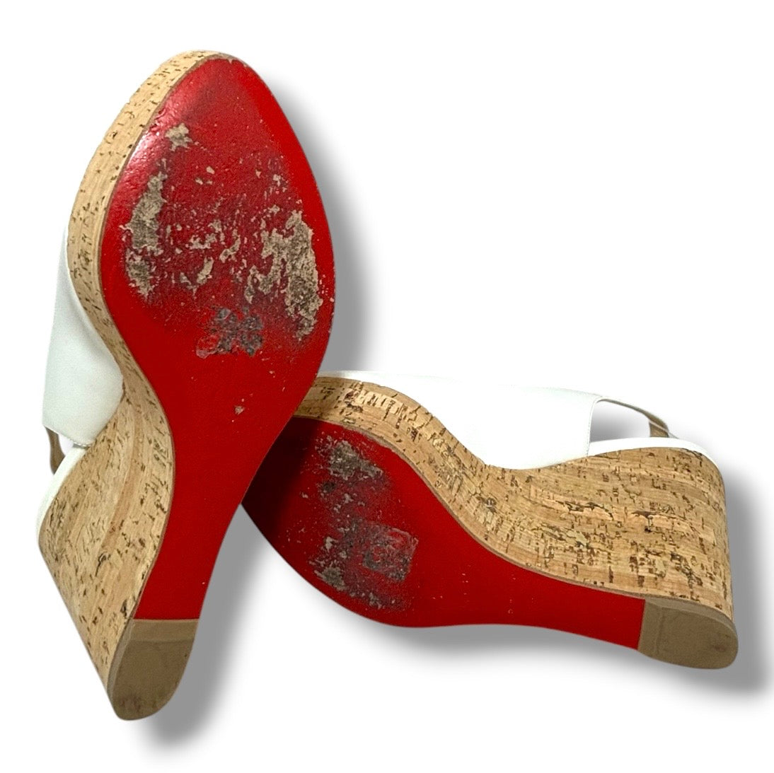 Sandalias de Cuña Christian Louboutin Monico 100 de Cuero Blanco y Corcho