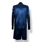 Traje de Dos Piezas STAUD en Satén Azul Marino (Blazer y Bermuda)