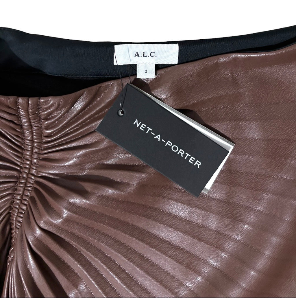 Falda Midi Asimétrica A.L.C. Tracy en Piel Sintética – Marrón Saddle