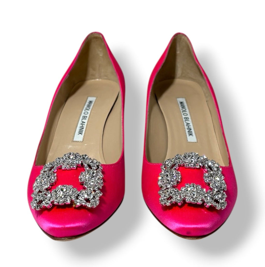 Stilettos Hangisi de Raso Fucsia con Tacón de 70mm | Manolo Blahnik