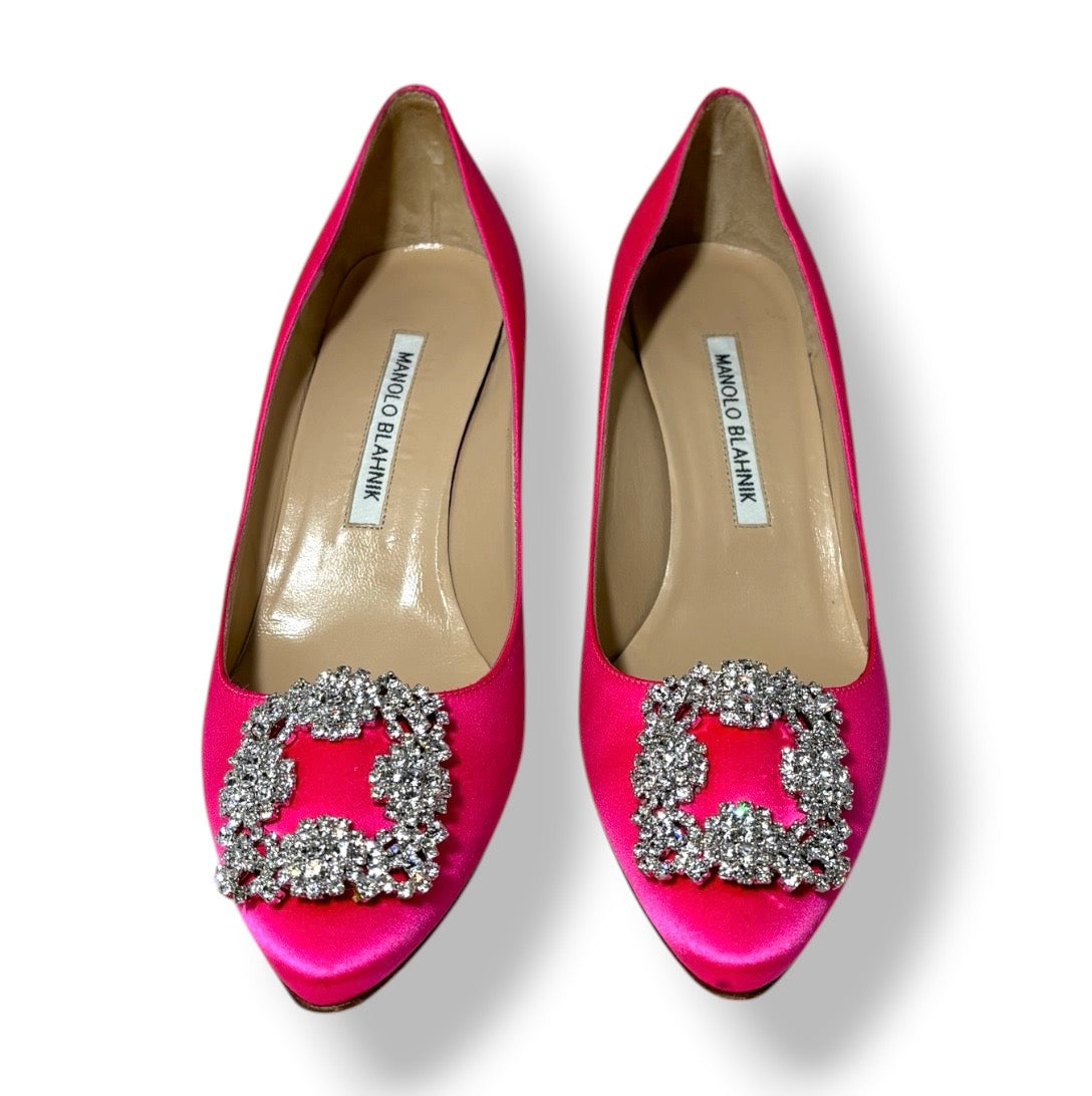 Stilettos Hangisi de Raso Fucsia con Tacón de 70mm | Manolo Blahnik