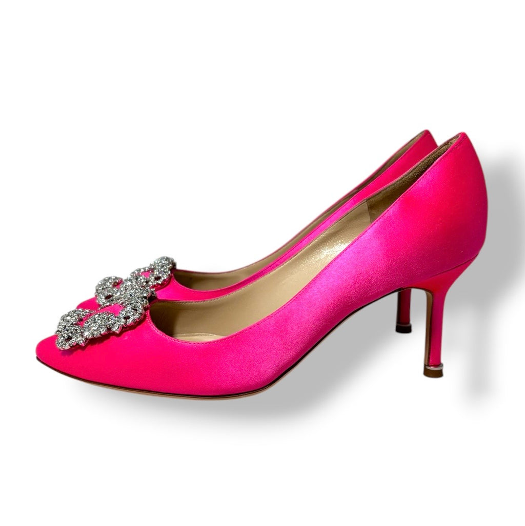 Stilettos Hangisi de Raso Fucsia con Tacón de 70mm | Manolo Blahnik