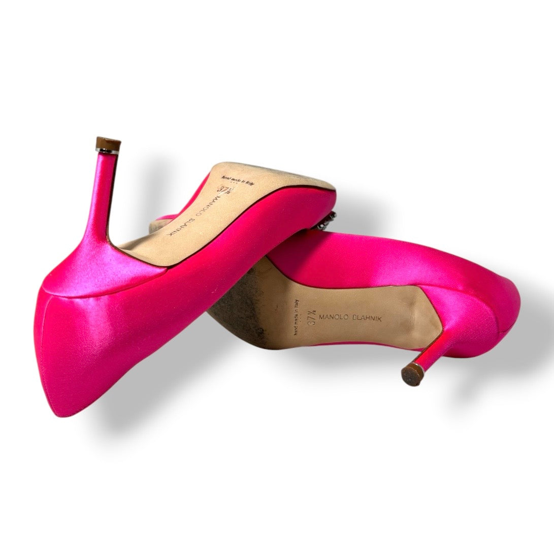 Stilettos Hangisi de Raso Fucsia con Tacón de 70mm | Manolo Blahnik