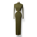Vestido Largo Dion Lee de Canalé con Detalles Cut-Out en Verde Oliva