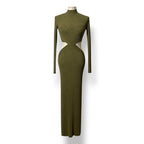 Vestido Largo Dion Lee de Canalé con Detalles Cut-Out en Verde Oliva