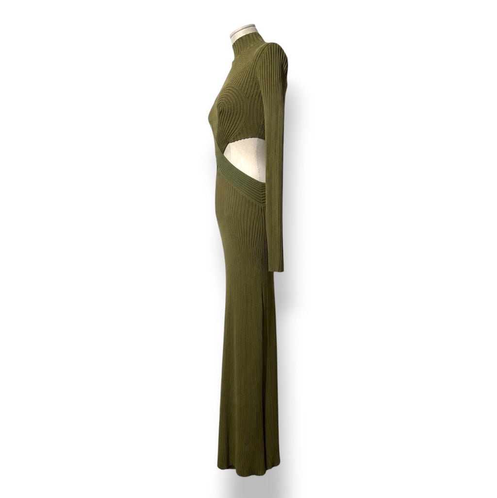 Vestido Largo Dion Lee de Canalé con Detalles Cut-Out en Verde Oliva