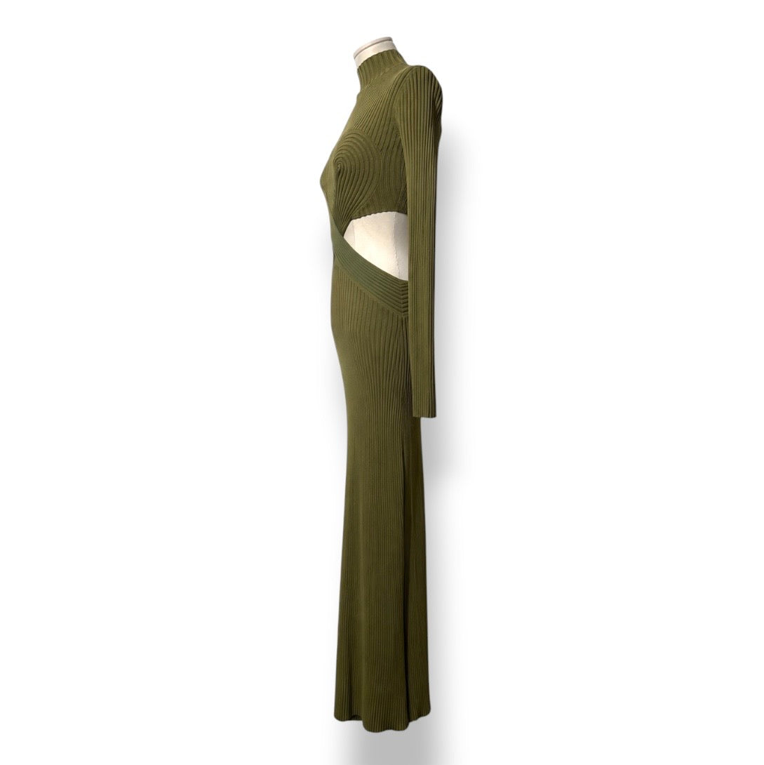 Vestido Largo Dion Lee de Canalé con Detalles Cut-Out en Verde Oliva